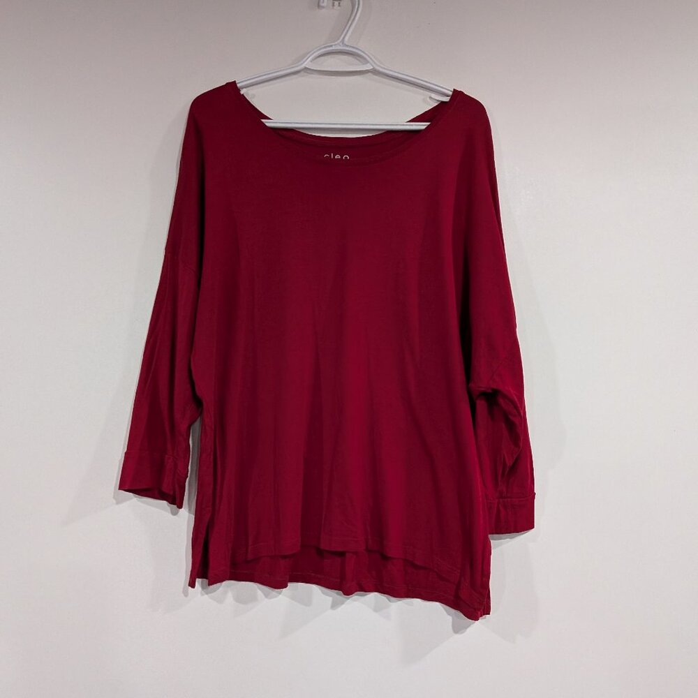 Cleo 3/4 Sleeve Boatneck Top Bugundy Red Size XXL